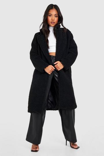 Petite Teddy Double Breasted Car Coat black
