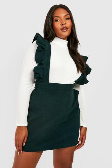 Plus Cord Pinafore Skirt forest