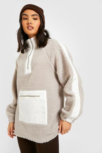 Premium Borg Nylon Half Zip Sweater grey