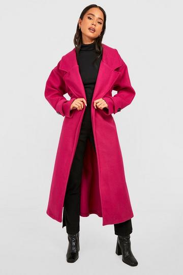 Petite Oversized Wool Look Longline Belted Trench Coat purple