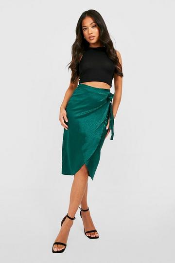 Petite Jacquard Satin Wrap Midi Skirt emerald
