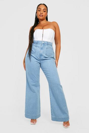 Plus Light Wash Flare Jeans acid wash light blue