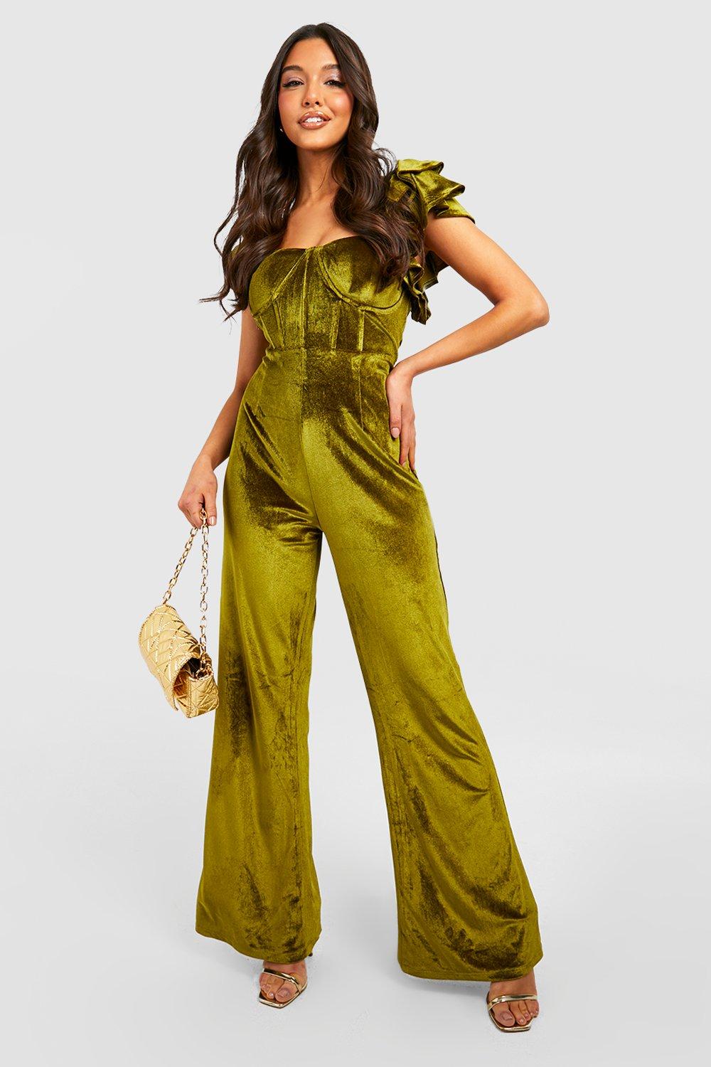 green jumpsuit velvet