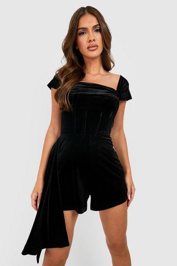 Velvet Bardot Corset Playsuit black