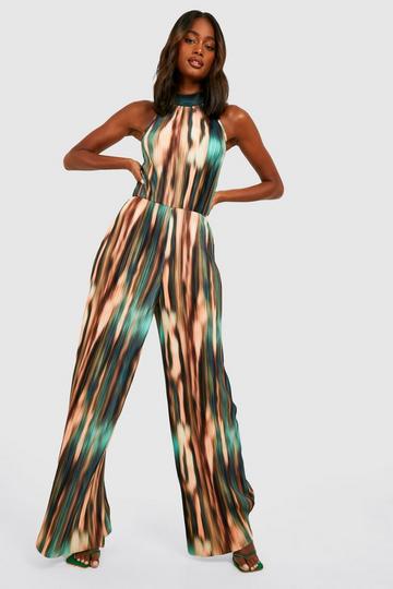 Marble Plisse Halter Neck Jumpsuit brown