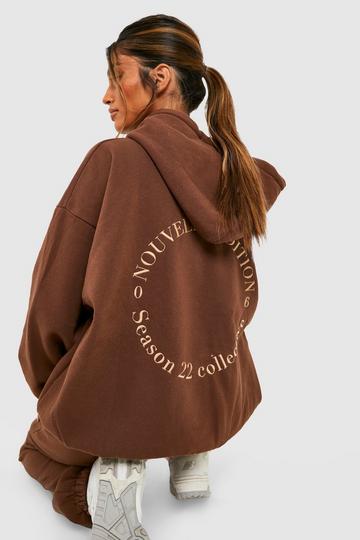 Embroidered Back Oversized Hoodie chocolate