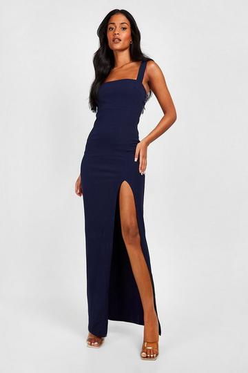 Navy Tall Square Neck Side Split Maxi Dress