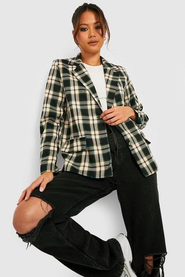 Navy Petite Check Single Breasted Blazer