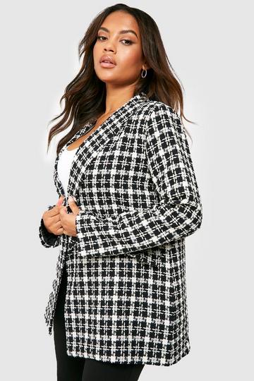 Plus Boucle Check Double Breasted Blazer black