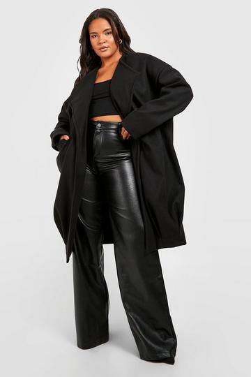 Black Plus Premium Wool Look Oversized Cocoon Coat