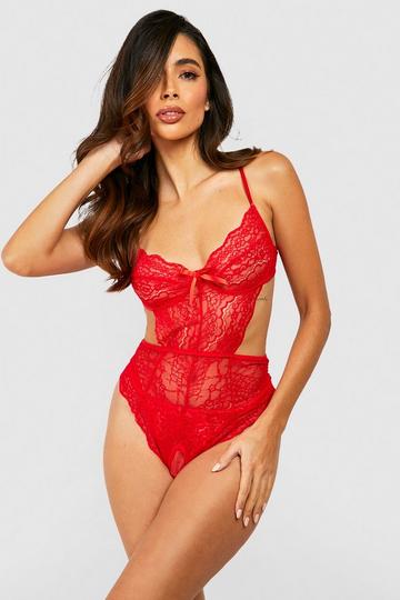 Lace Crotchless Bodysuit red
