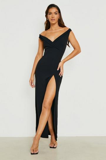 Wrap Off The Shoulder Maxi Bridesmaid Dress black