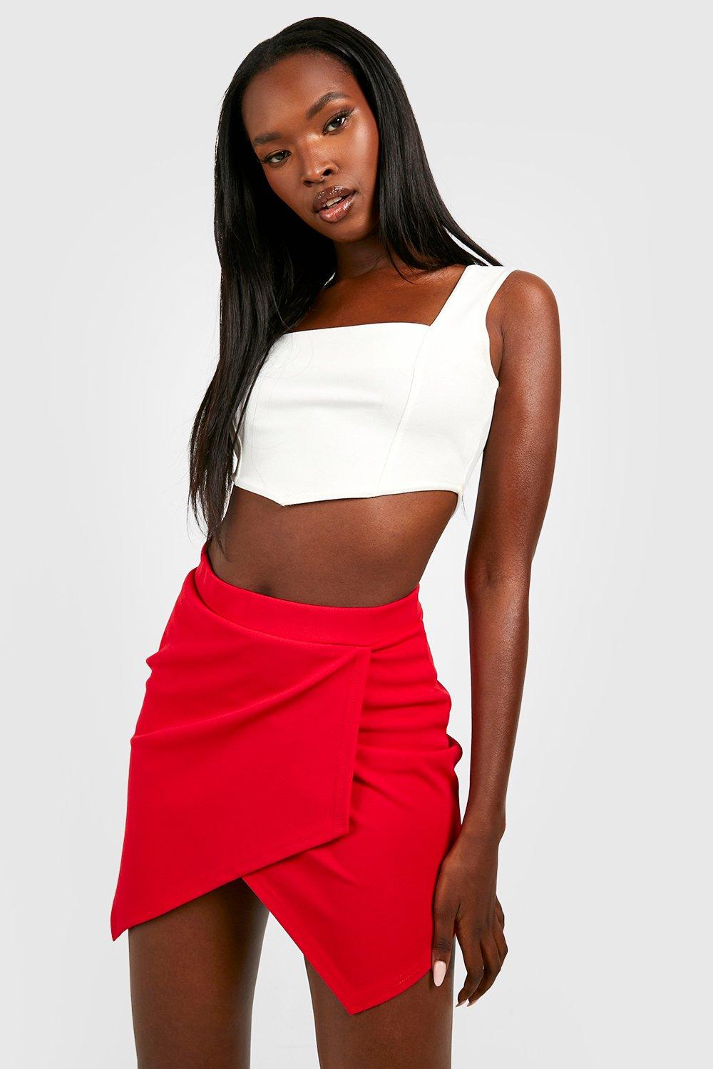 High waisted hotsell red denim skirt