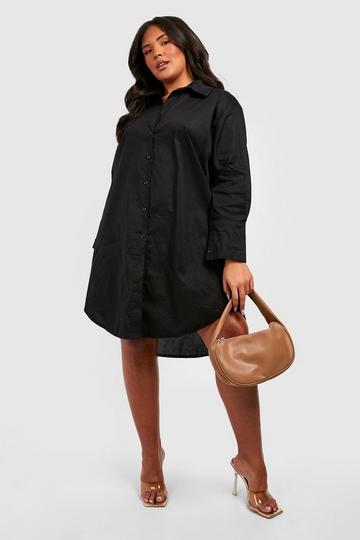 Black Plus Poplin Oversized Longline Shirt Dress