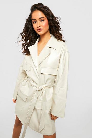 White Pu Utility Belted Blazer Dress