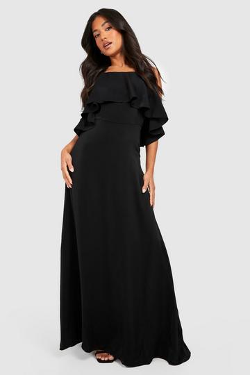 Black Petite Halter Ruffle Satin Maxi Dress