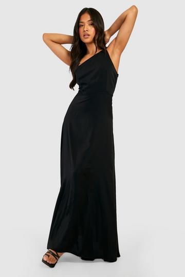Black Petite Satin Asymmetric Maxi Dress
