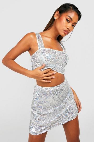 Floral Sequin Square Neck Cropped Cami