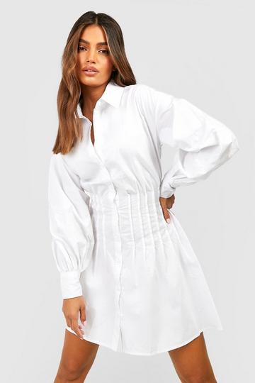 Corset Detail Woven Shirt Dress white