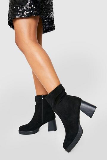 Black Stack Heel Platform Boots