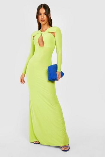 Cut Out Detail Slinky Maxi Dress chartreuse