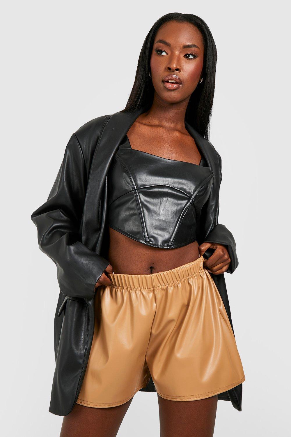 High waisted leather shorts | boohoo UK