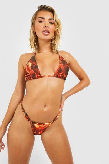 Tonal Tie Dye Triangle Double Strap Tanga Bikini Set burnt orange