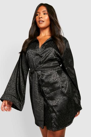 Multi Plus Leopard Satin Wrap Shirt Dress