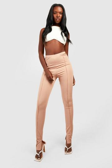 Ribbed Split Seam Front Skinny Trousers sand