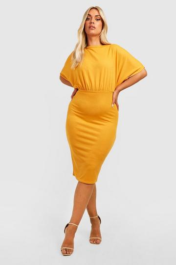 Plus Batwing Midi Dress mustard