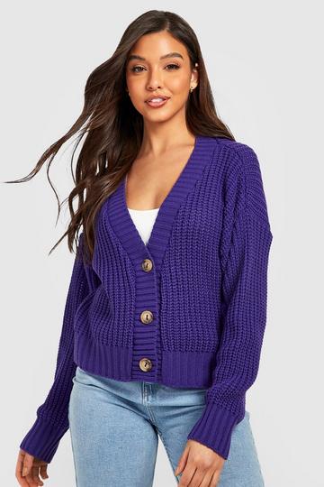 Chunky Knit Cropped Cardigan purple