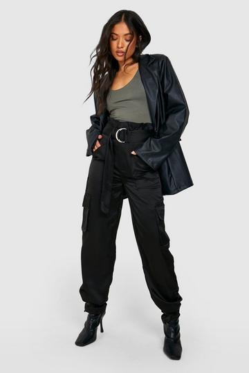 Petite Premium Satin D Ring Cargo Trouser tan