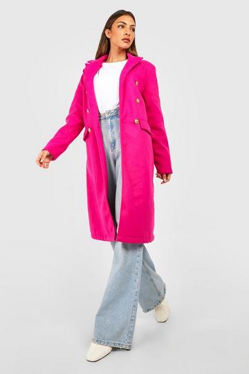 Pink Double Breasted Wool Look Coat