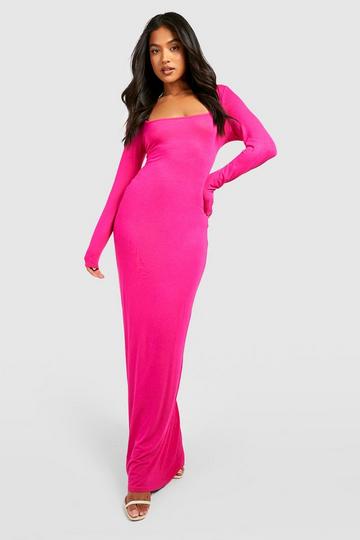 Pink Petite Square Neck Long Sleeve Maxi Dress