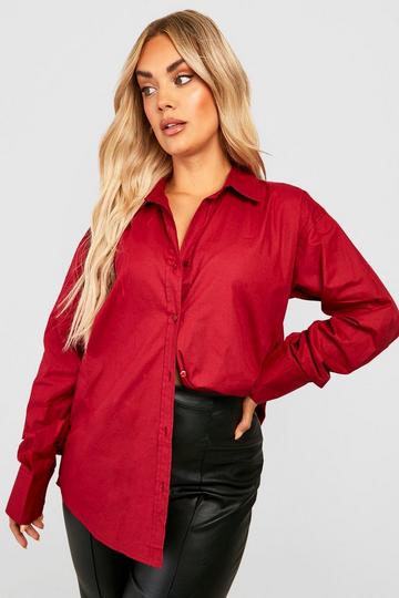 Burgundy Red Plus Oversized Cotton Poplin Shirt