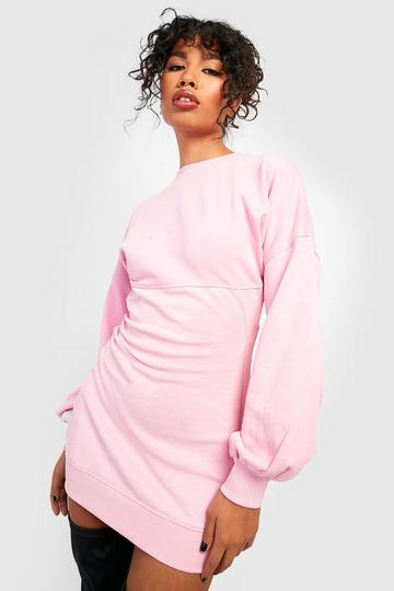 Pink Acid Wash Corset Detail Fitted Sweatshirt Dress