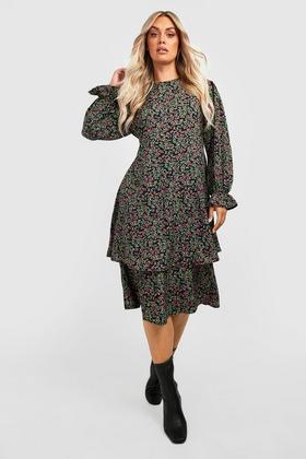 LIMITED COLLECTION Plus Size Black Floral Frill Sleeve Midaxi