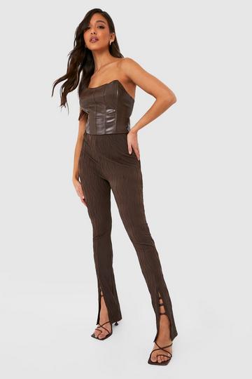 Textured Ripple Rib Split Front Leggings chocolate