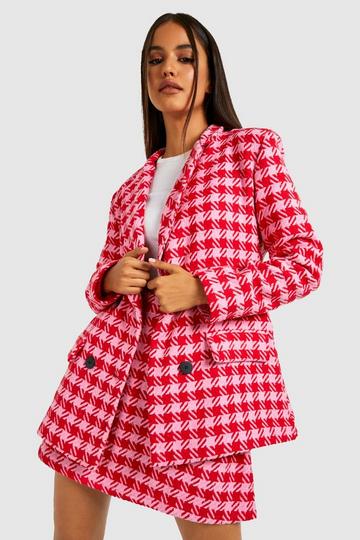 Dogtooth Boucle Double Breasted Blazer pink