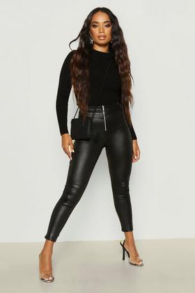 Tall Black Leather-Look Zip Leggings