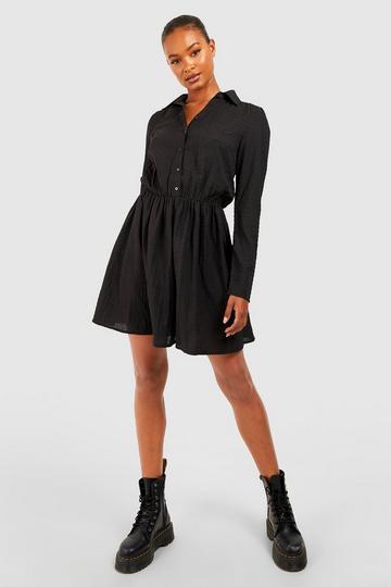 Tall Crinkle Texture Skater Shirt Dress black