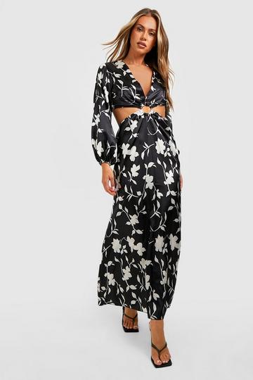 Floral Cut Out Maxi Dress black