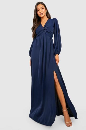 Twist Detail Split Sleeve Maxi Dress navy