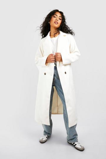 Cream White Double Breasted Longline Coat