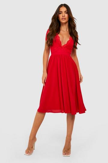 Red Lace Top Midi Dress