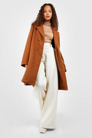 Belted Double Breasted Wool Look Coat chocolate