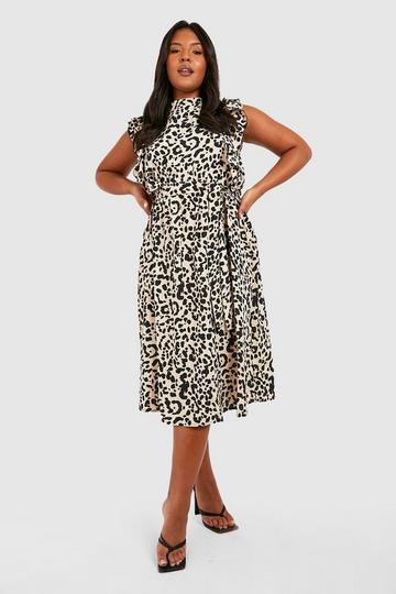 Plus Leopard Ruffle Midi Dress leopard
