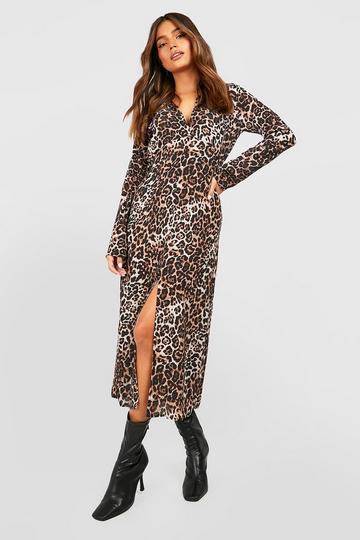Leopard Midaxi Shirt Dress brown