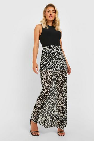 Leopard Chiffon Maxi Skirt tan