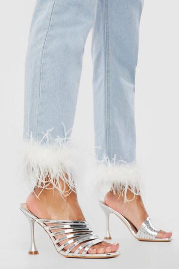 Grey Metallic Multi Strap Heeled Mule